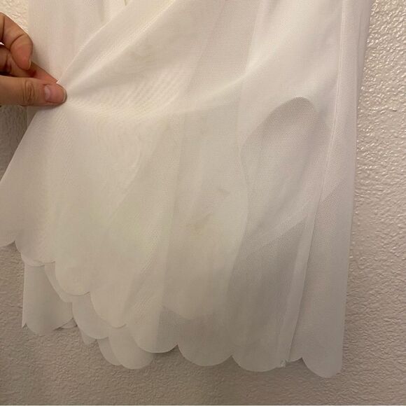 WEISSMAN solo custom Dance white Costume rhinestoned Scallop Hem Dress D10958 LC - Picture 8 of 15